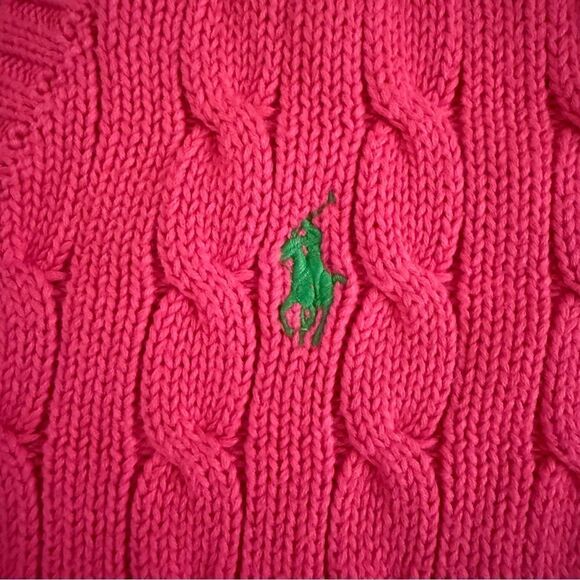 Ralph Lauren Bright Pink Cotton V Neck Cable Sweater - Picture 6 of 10